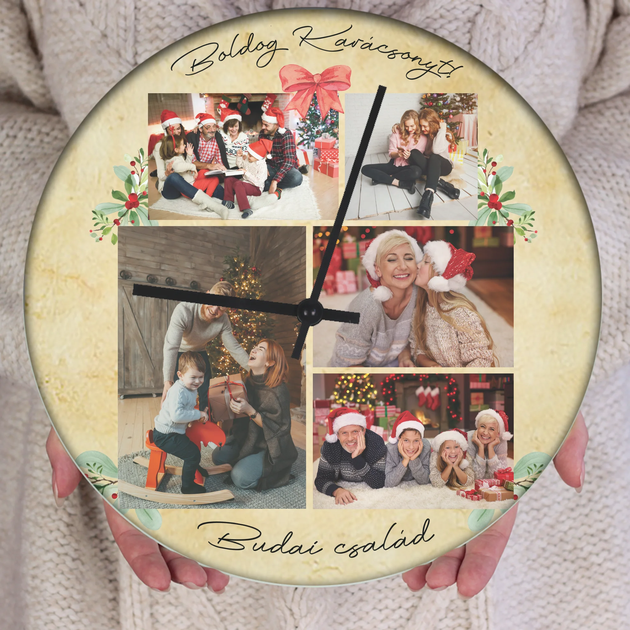 Egyedi képes karácsonyi ajándék óra szerkeszthető felirattal