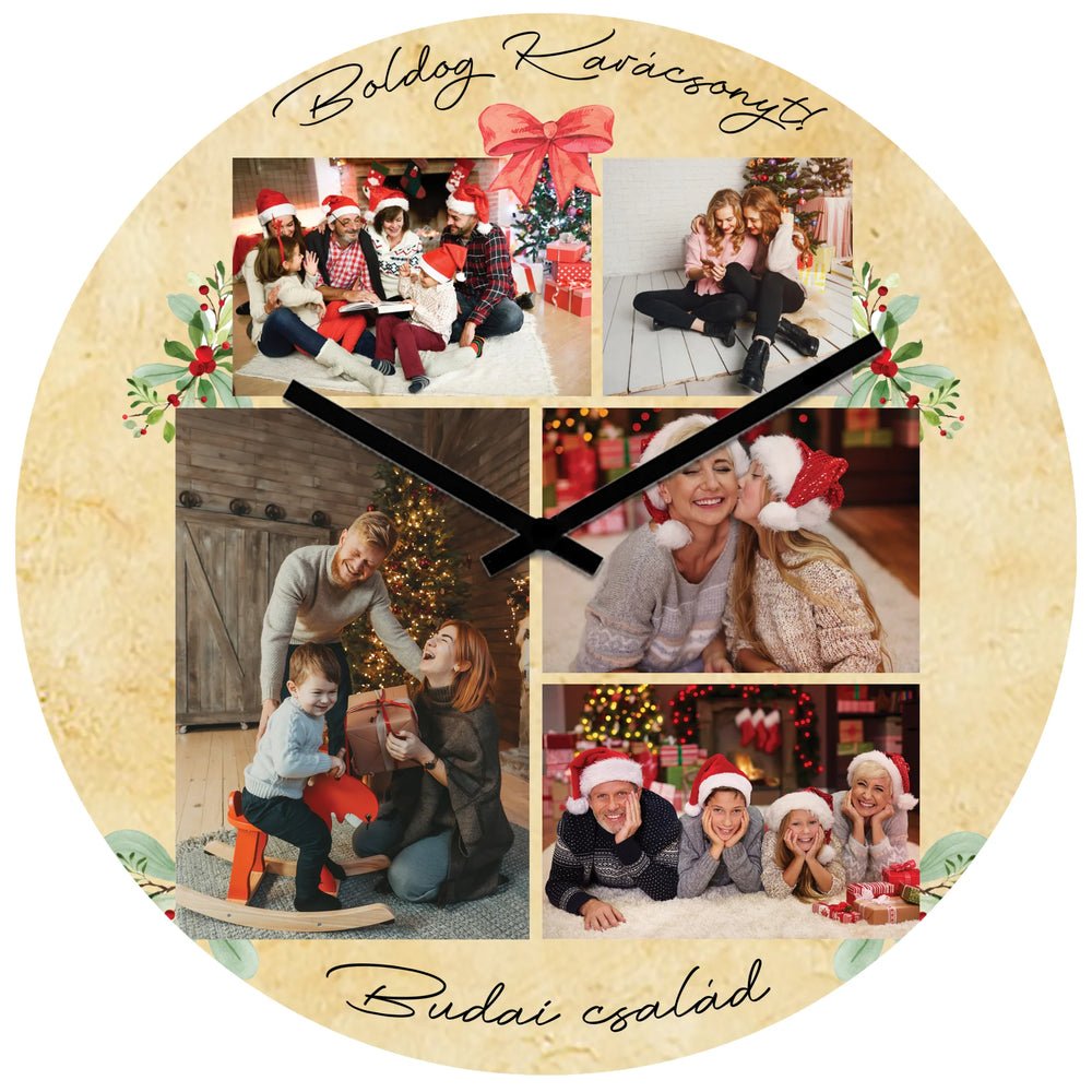 Egyedi képes karácsonyi ajándék óra szerkeszthető felirattal