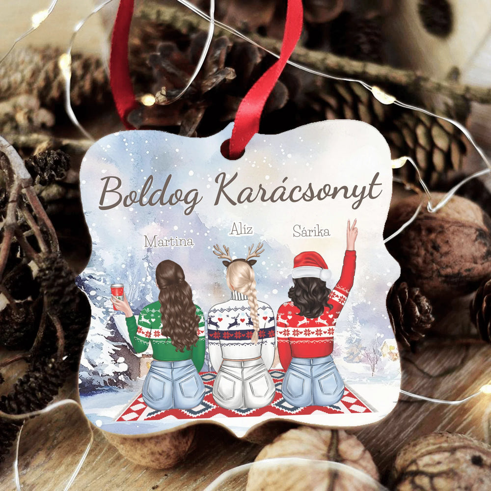 Karácsonyfadísz barátnőknek - szerkeszthető karakteres négyzetes ajándék dísz
