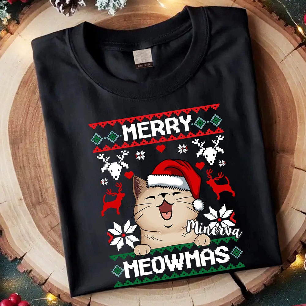 Merry Meowmass Karácsonyi Póló Gazdiknak választható macskával -egyedi ajándék nőknek
