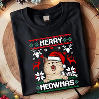 Merry Meowmass Karácsonyi Póló Gazdiknak választható macskával -egyedi ajándék nőknek