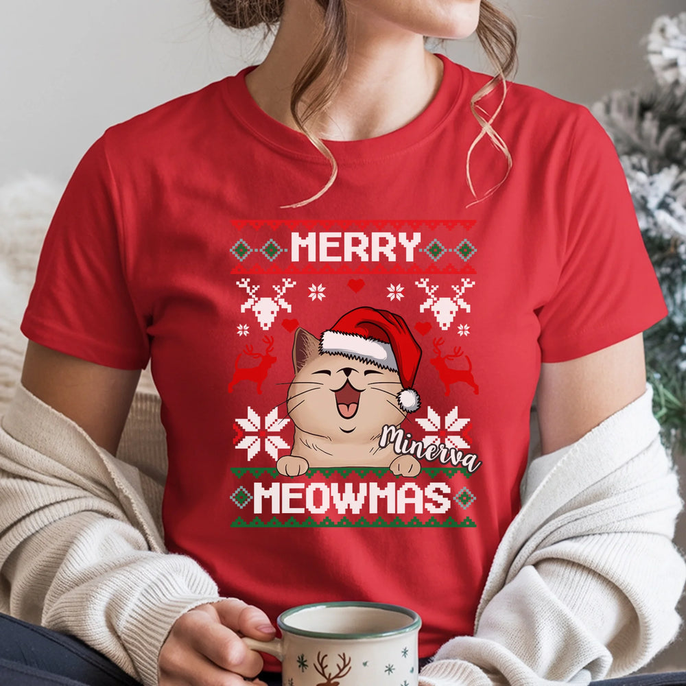 Merry Meowmass Karácsonyi Póló Gazdiknak választható macskával -egyedi ajándék nőknek