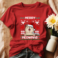 Merry Meowmass Karácsonyi Póló Gazdiknak választható macskával -egyedi ajándék nőknek
