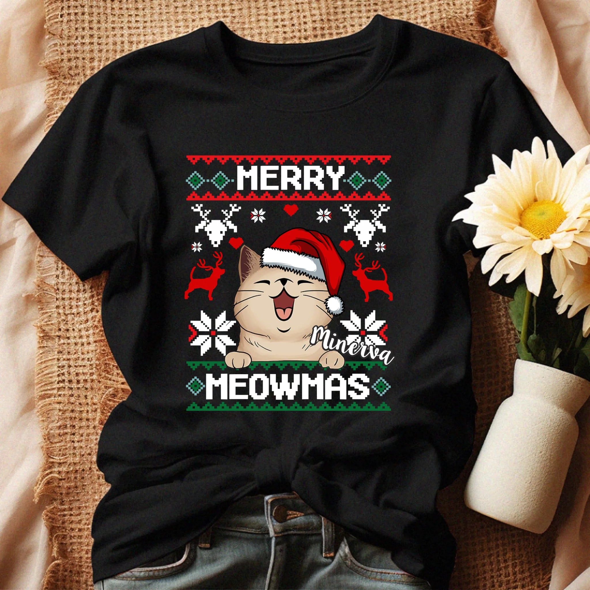 Merry Meowmass Karácsonyi Póló Gazdiknak választható macskával -egyedi ajándék nőknek