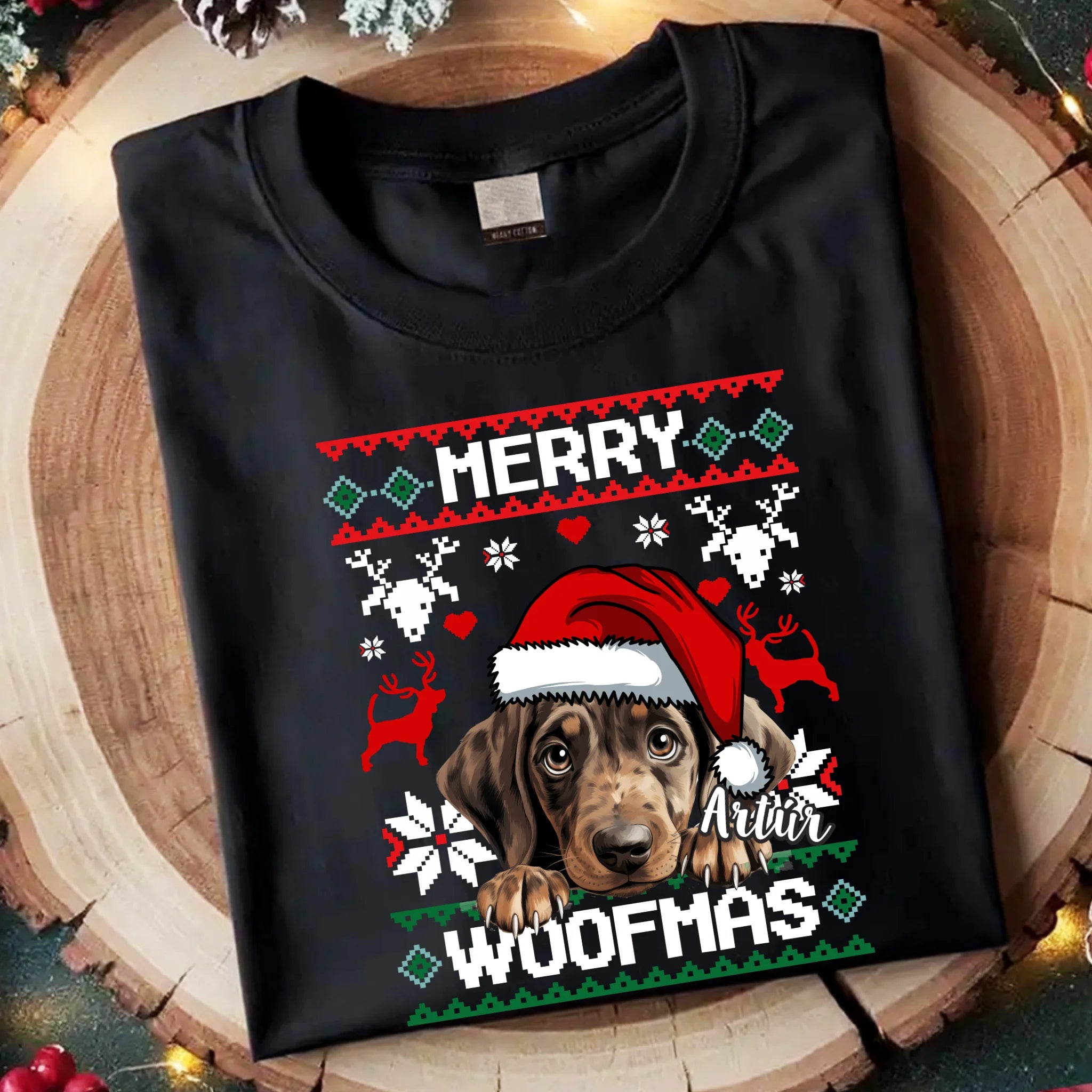Merry Woofmass Karácsonyi Póló Gazdiknak választható kutyával -egyedi ajándék nőknek