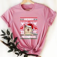 Merry Meowmass Karácsonyi Póló Gazdiknak választható macskával -egyedi ajándék nőknek