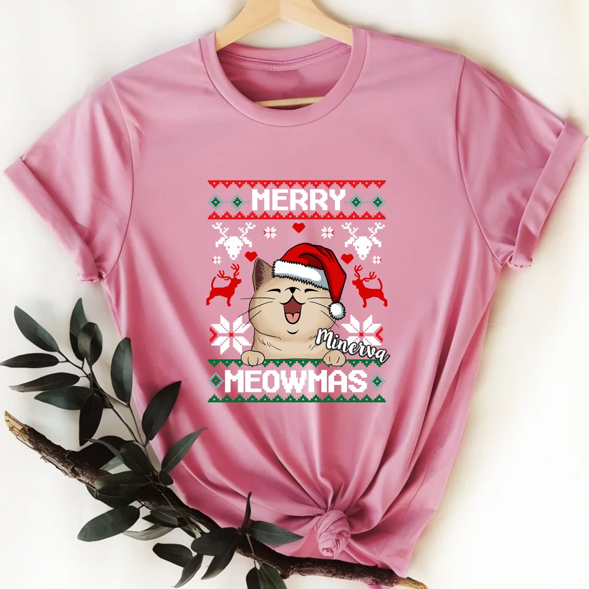 Merry Meowmass Karácsonyi Póló Gazdiknak választható macskával -egyedi ajándék nőknek