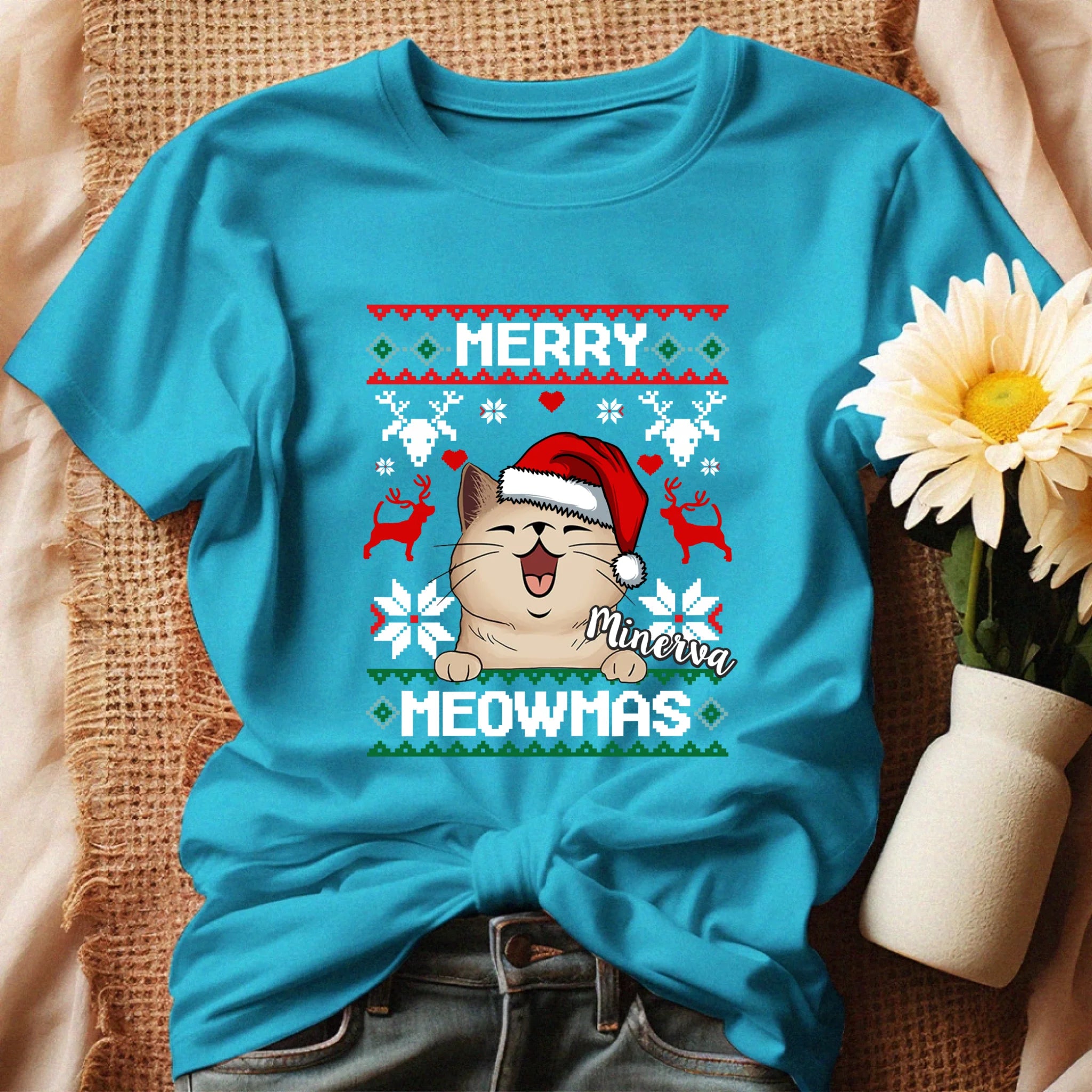 Merry Meowmass Karácsonyi Póló Gazdiknak választható macskával -egyedi ajándék nőknek