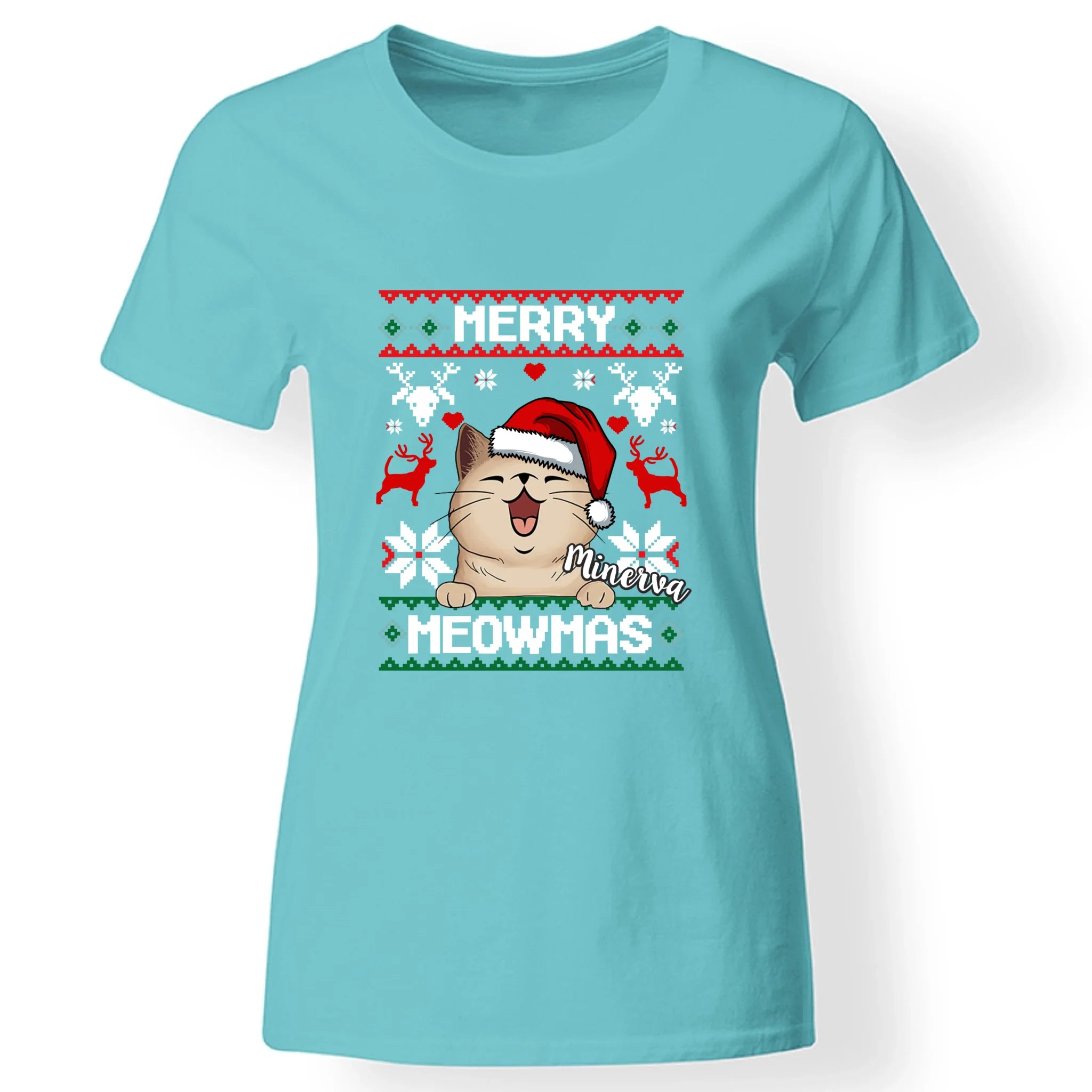 Merry Meowmass Karácsonyi Póló Gazdiknak választható macskával -egyedi ajándék nőknek