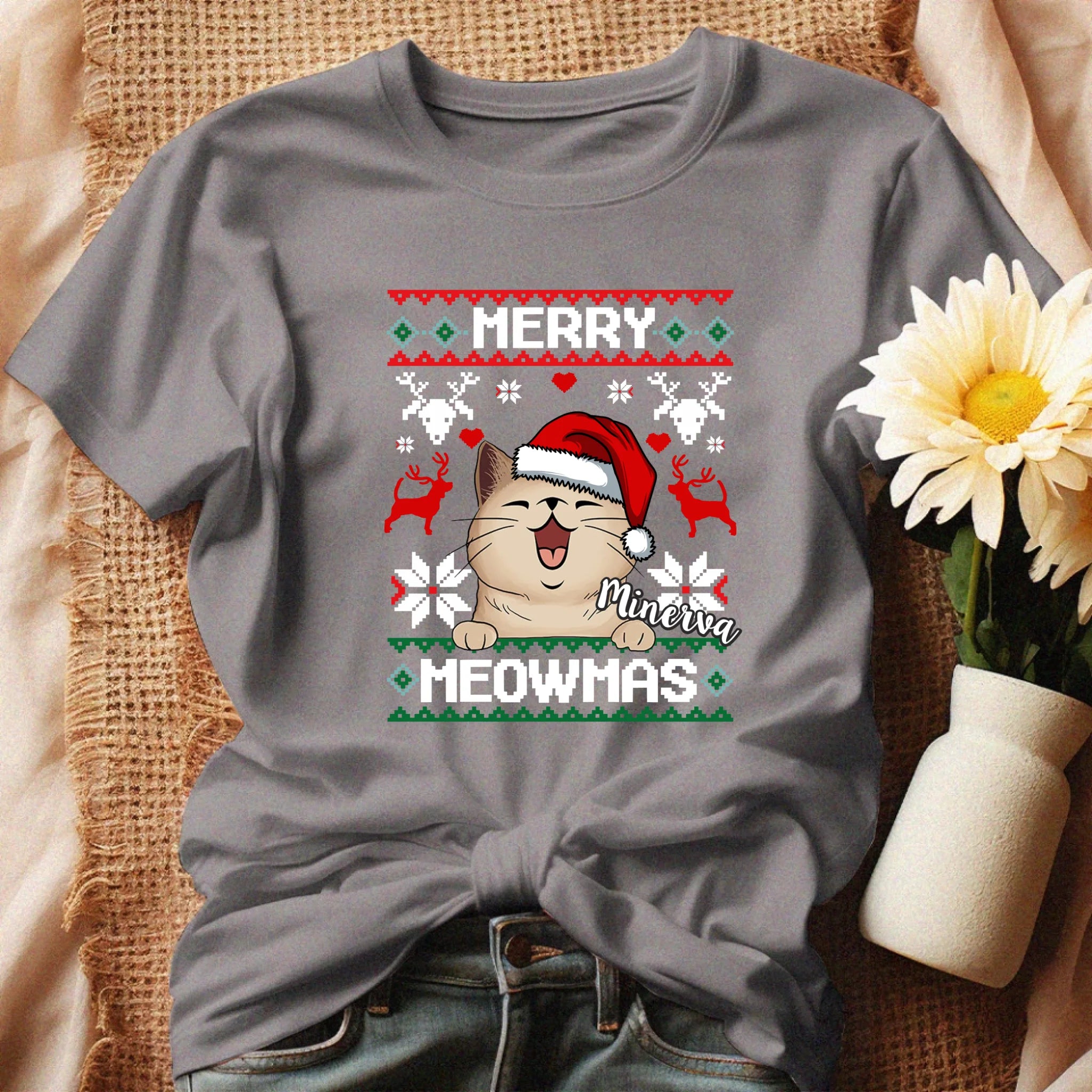 Merry Meowmass Karácsonyi Póló Gazdiknak választható macskával -egyedi ajándék nőknek