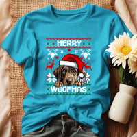 Merry Woofmass Karácsonyi Póló Gazdiknak választható kutyával -egyedi ajándék nőknek