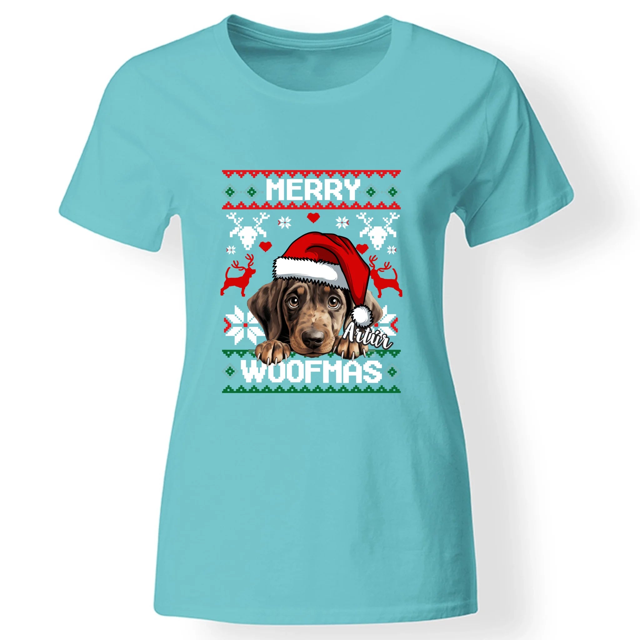 Merry Woofmass Karácsonyi Póló Gazdiknak választható kutyával -egyedi ajándék nőknek