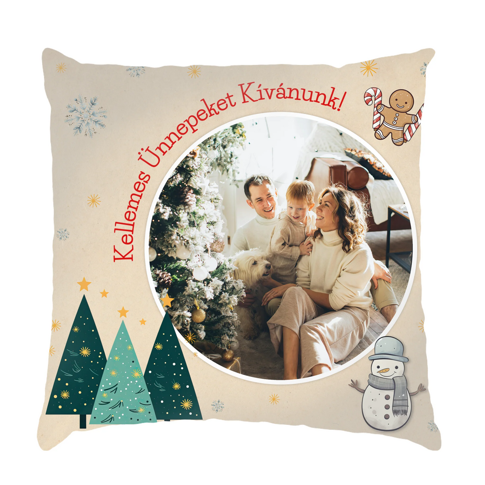 Családi fotós karácsonyi fullprint párna - egyedi felirattal