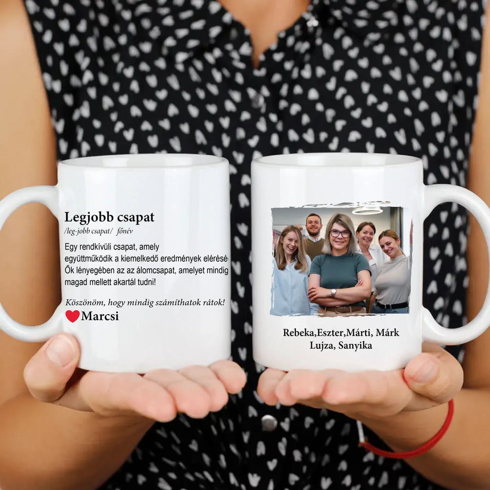 Legjobb csapat - ajándék munkatársnak fényképes feliratos bögre