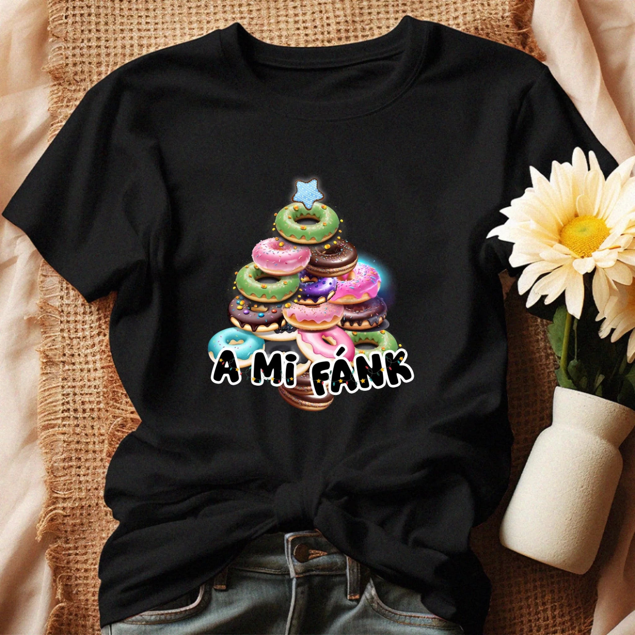 Vicces karácsonyi póló nőknek fánkos mintával