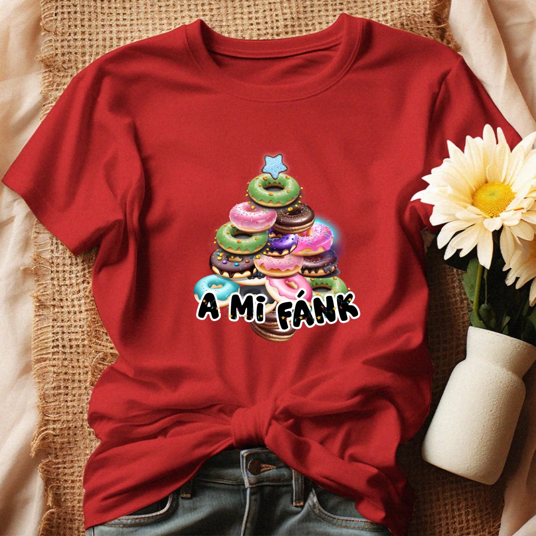 Vicces karácsonyi póló nőknek fánkos mintával