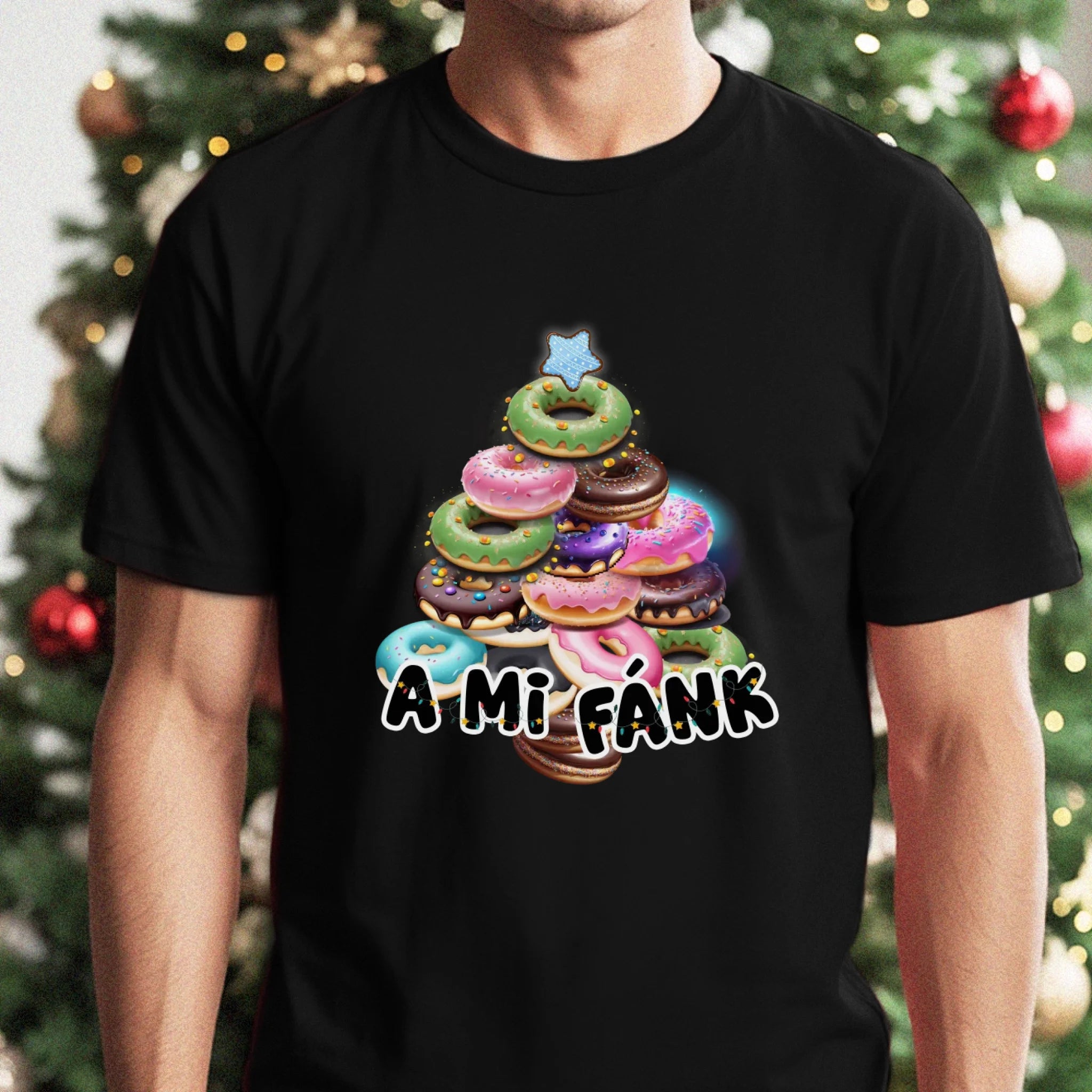 Vicces karácsonyi póló fánk mintával férfiaknak