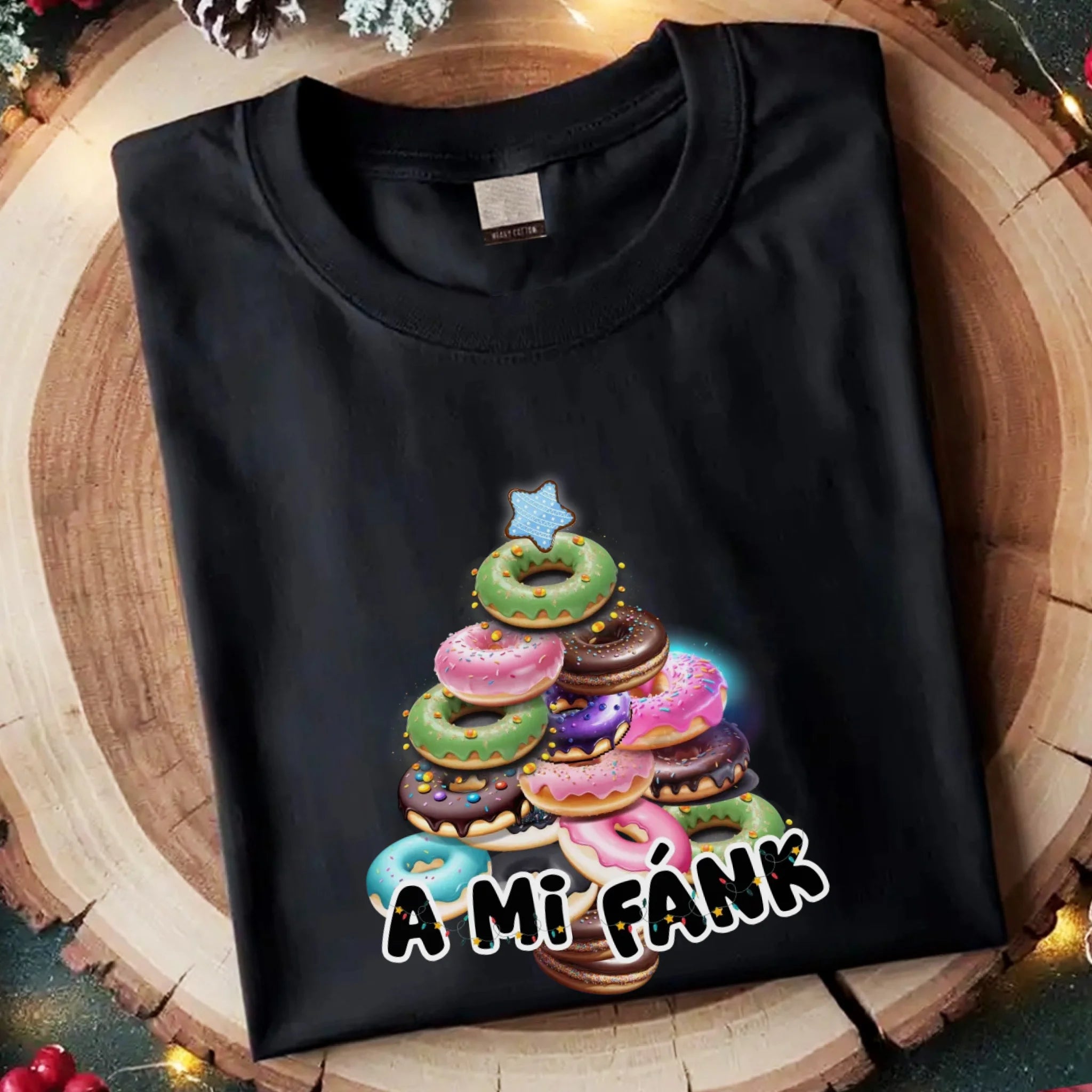 Vicces karácsonyi póló fánk mintával férfiaknak