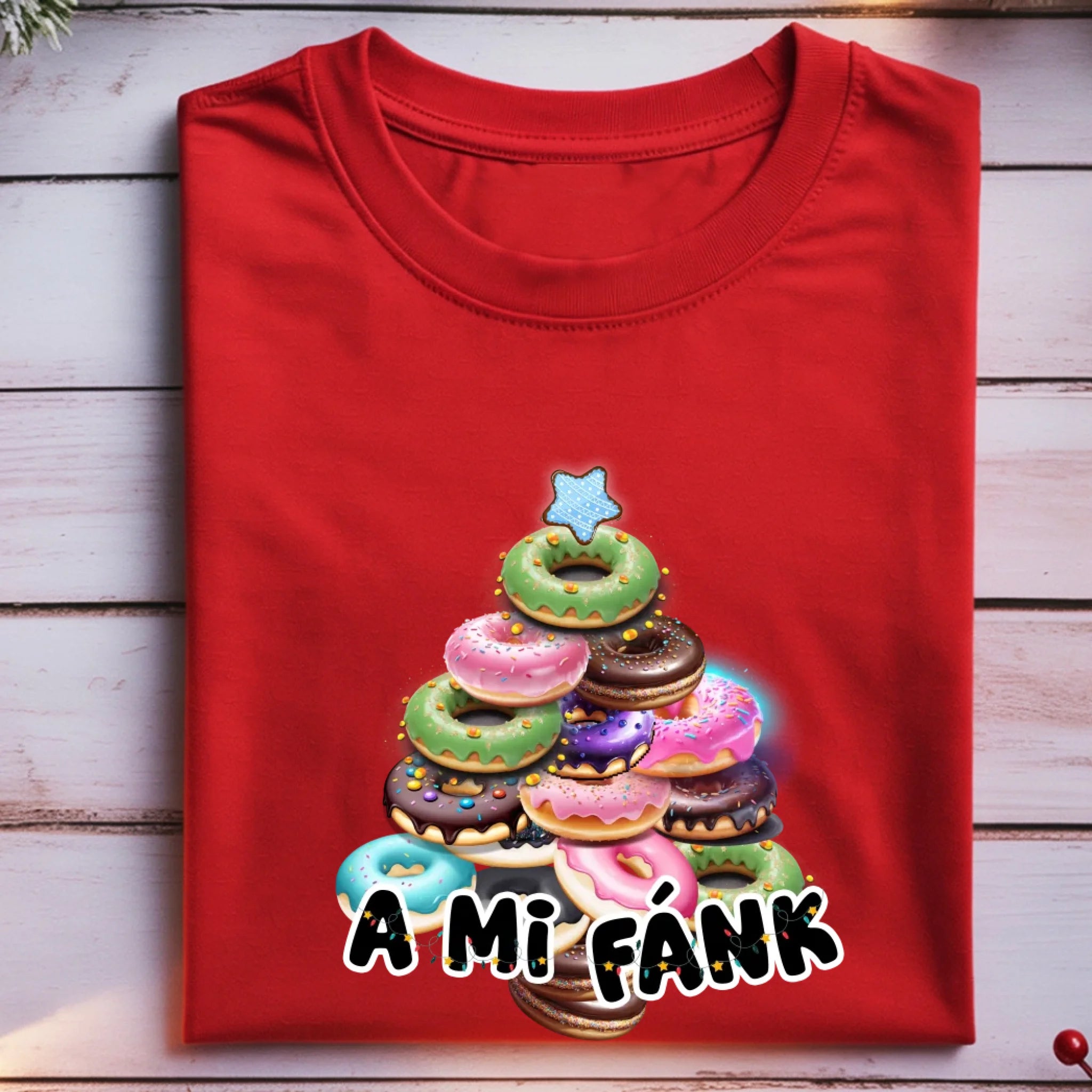 Vicces karácsonyi póló fánk mintával férfiaknak
