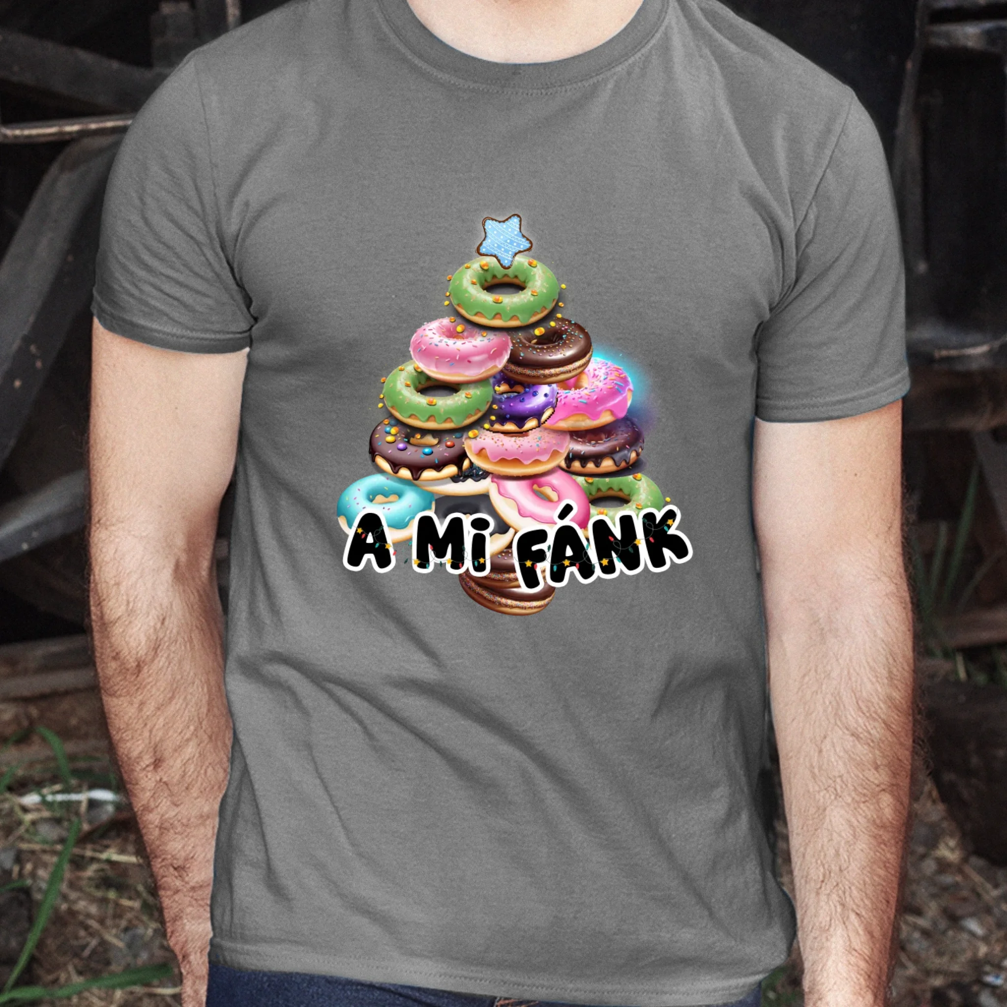 Vicces karácsonyi póló fánk mintával férfiaknak