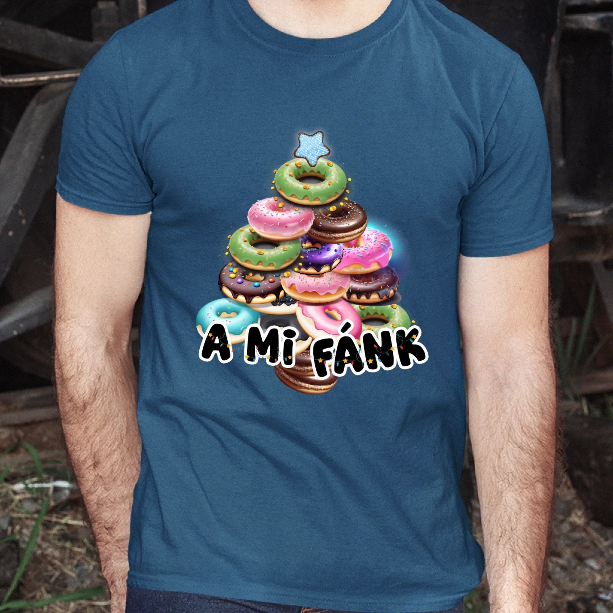 Vicces karácsonyi póló fánk mintával férfiaknak