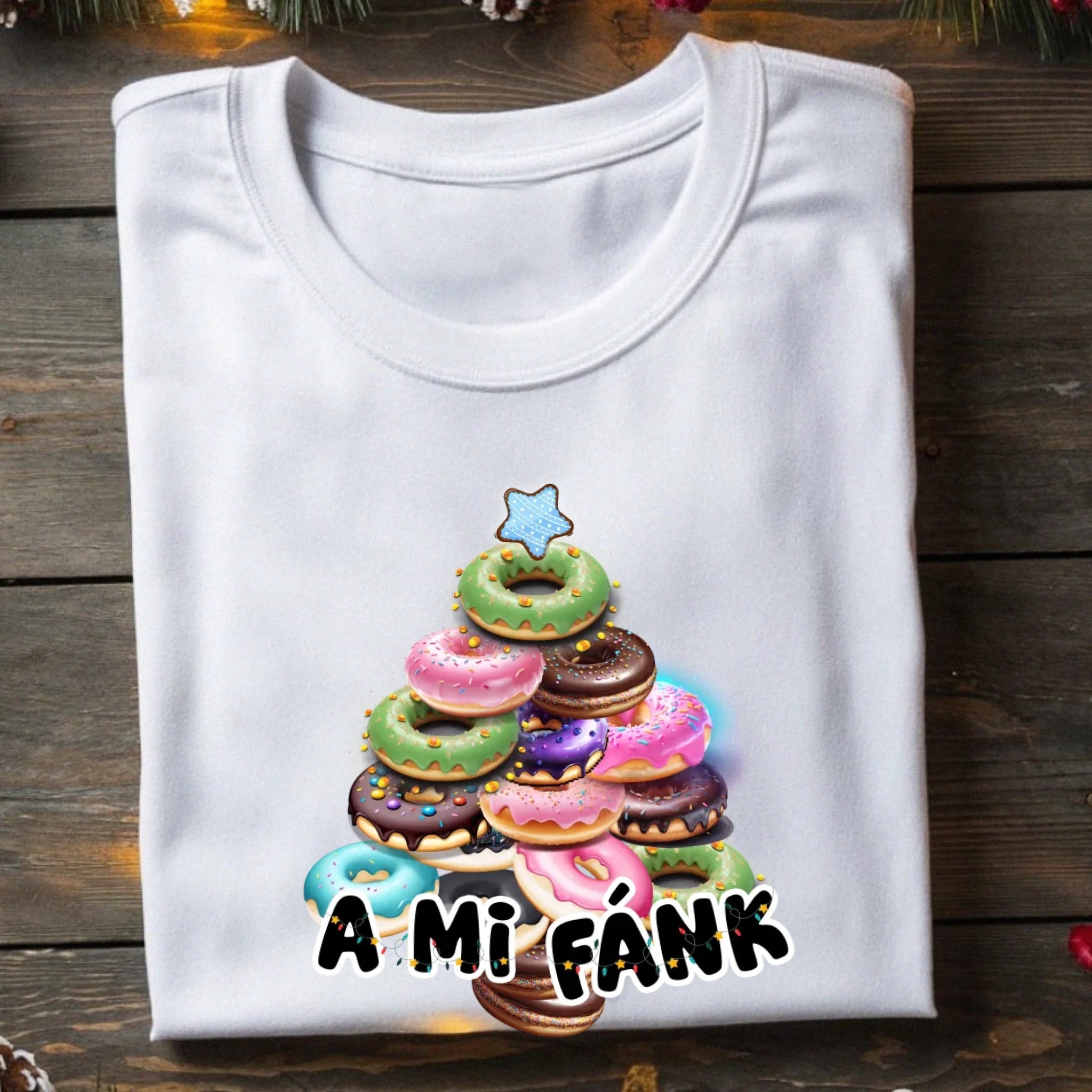 Vicces karácsonyi póló fánk mintával férfiaknak