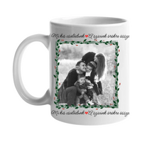 Mi kis családunk - egyedi képes karácsonyi ajándék bögre scrabble mintával