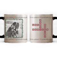 Mi kis családunk - egyedi képes karácsonyi ajándék bögre scrabble mintával