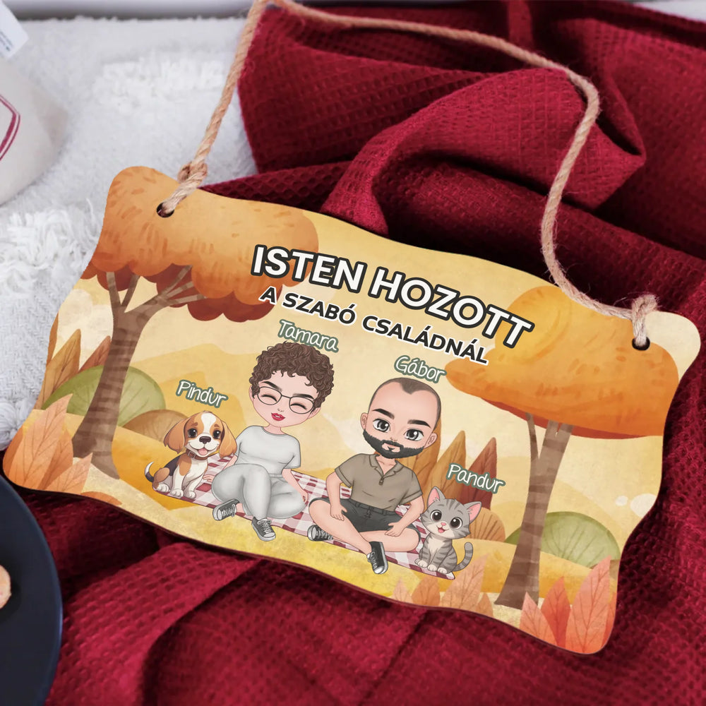 Személyre szabható őszi fali dekor tábla - egyedi családi ajándék pároknak