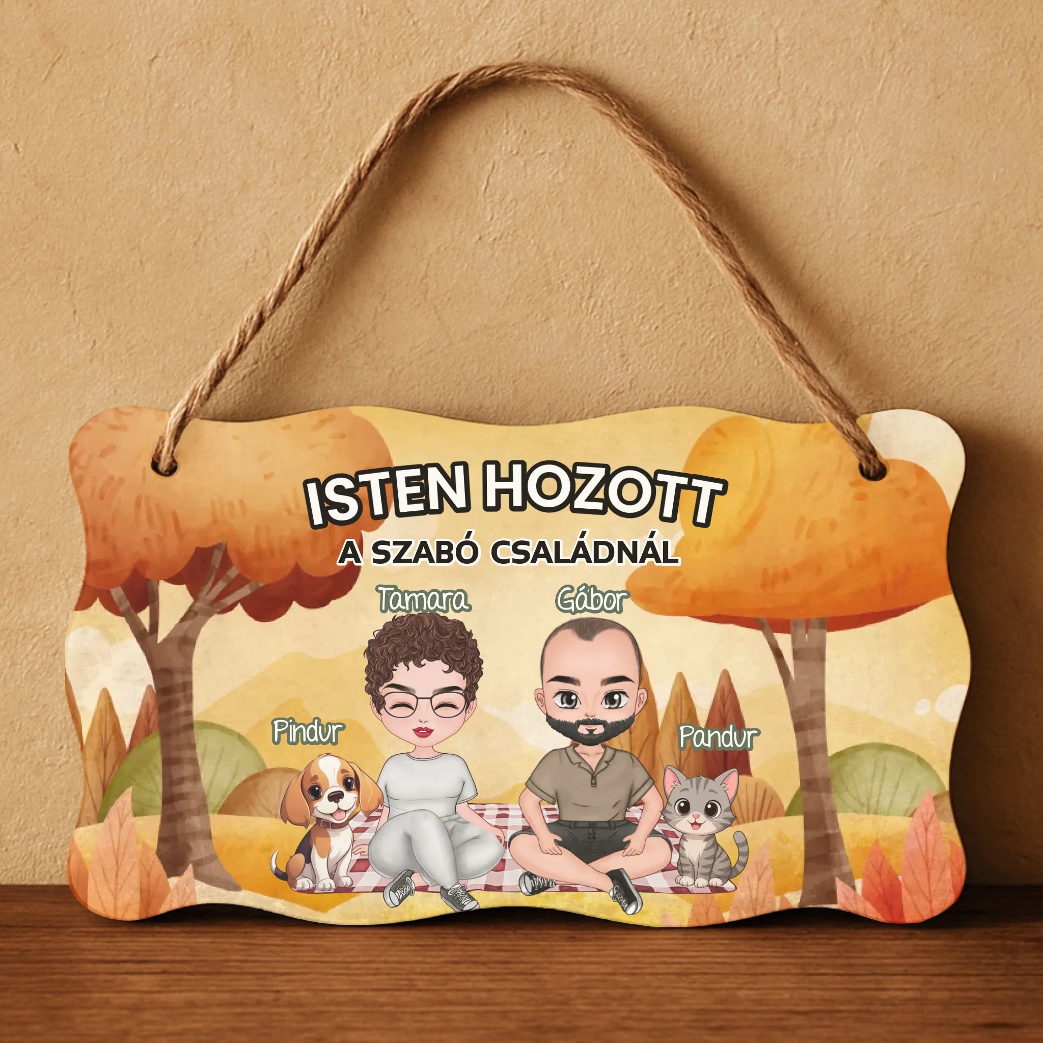 Személyre szabható őszi fali dekor tábla - egyedi családi ajándék pároknak