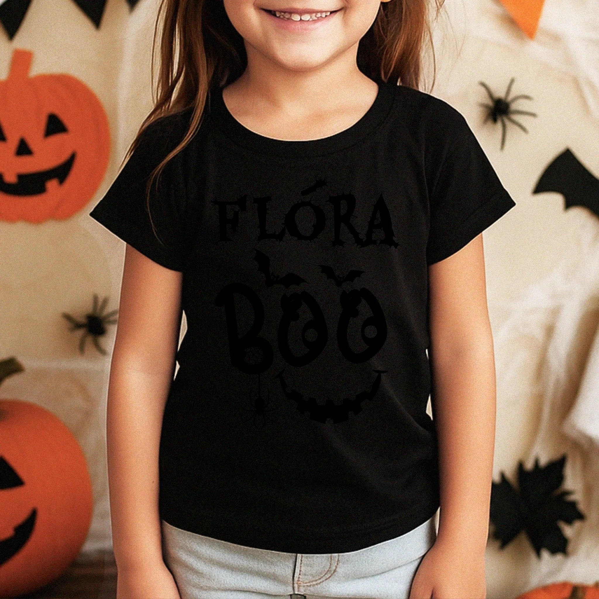 Egyedi halloweeni póló gyerekeknek - Boo feliratos póló névvel