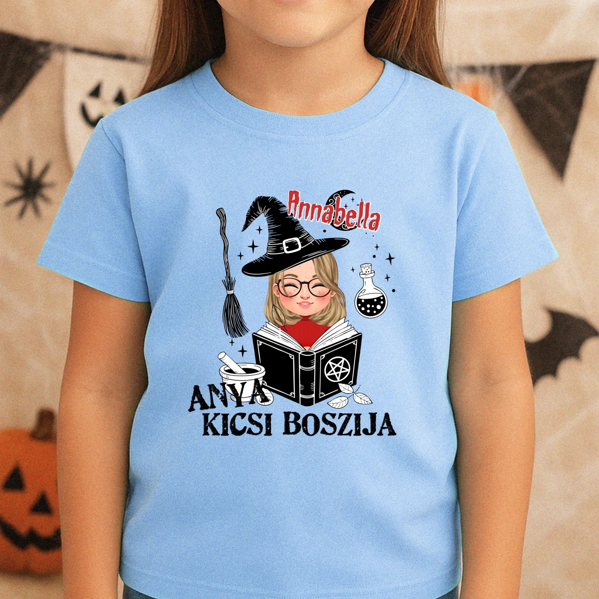 Egyedi halloweeni póló lányoknak - anya kicsi boszija