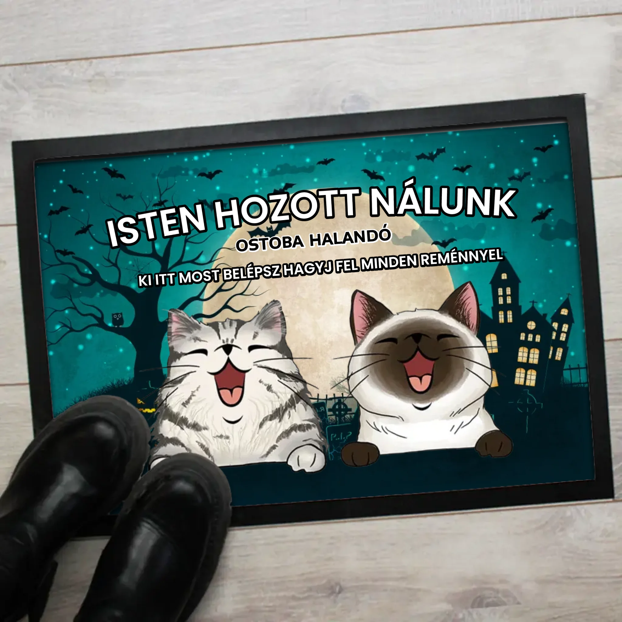 Személyre szabható Halloween lábtörlő - egyedi kutyás ajándék