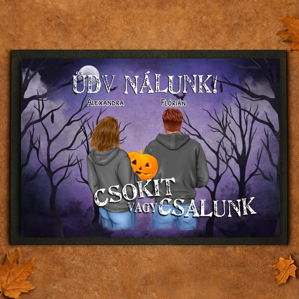 Személyre szabható Halloween lábtörlő - egyedi ajándék pároknak