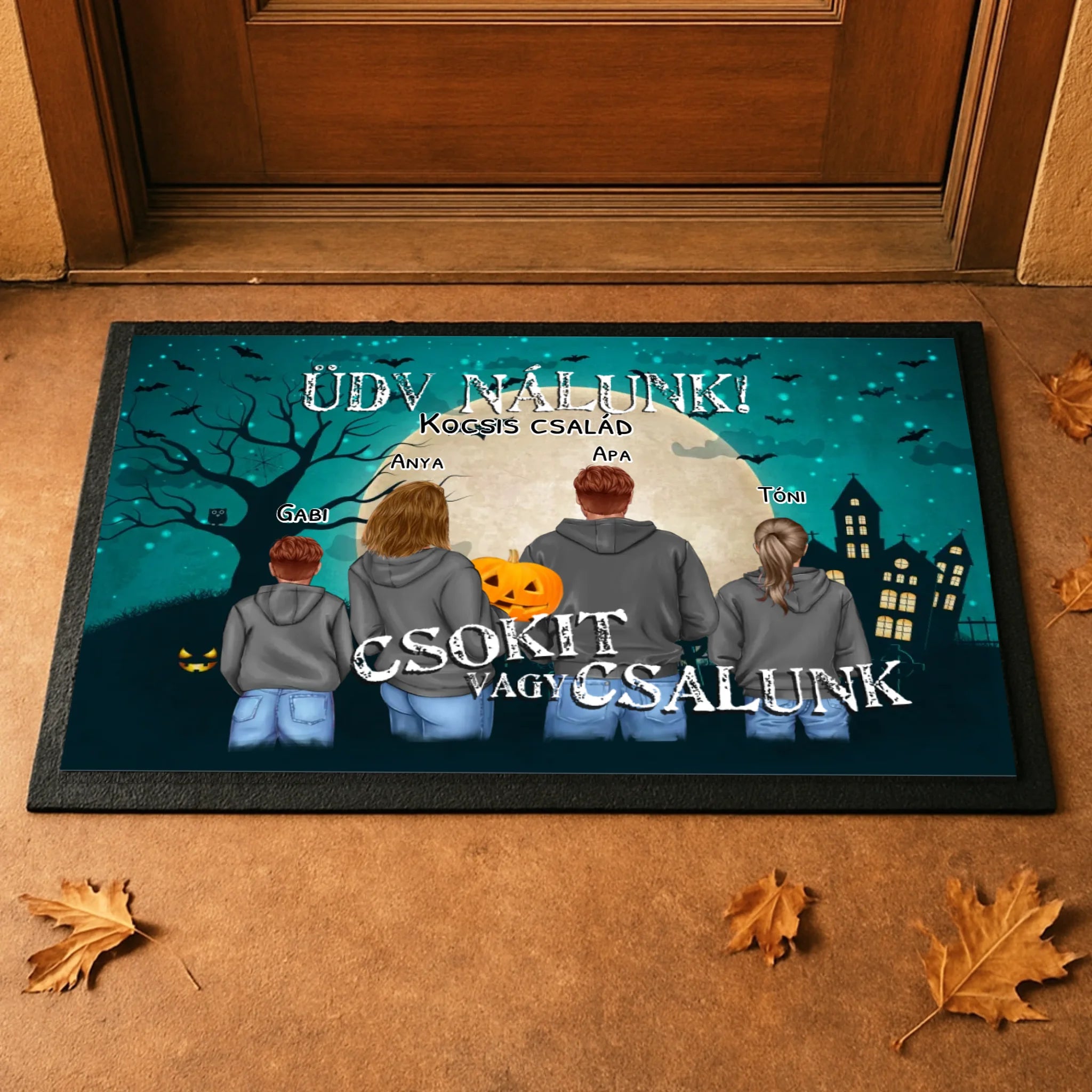 Személyre szabható Halloween lábtörlő - egyedi családi ajándék