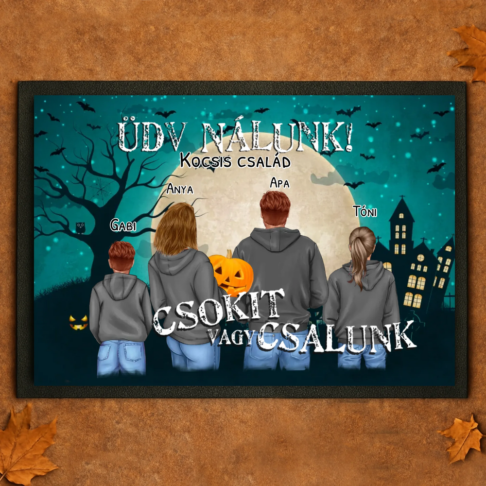 Személyre szabható Halloween lábtörlő - egyedi családi ajándék