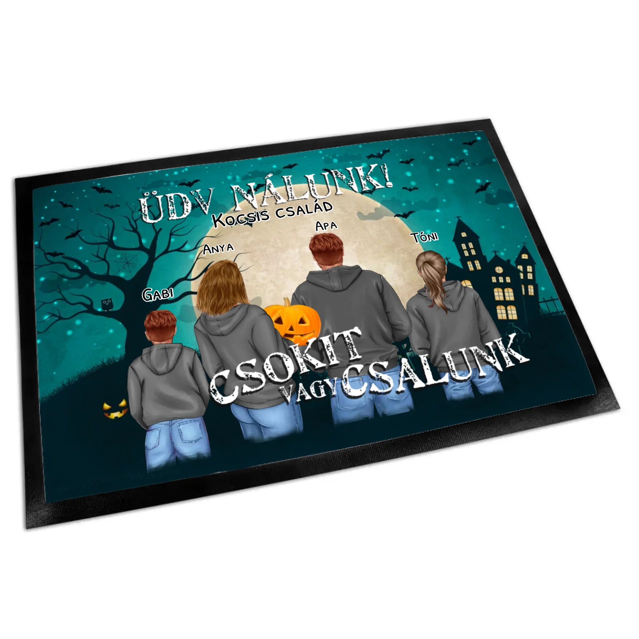 Személyre szabható Halloween lábtörlő - egyedi családi ajándék