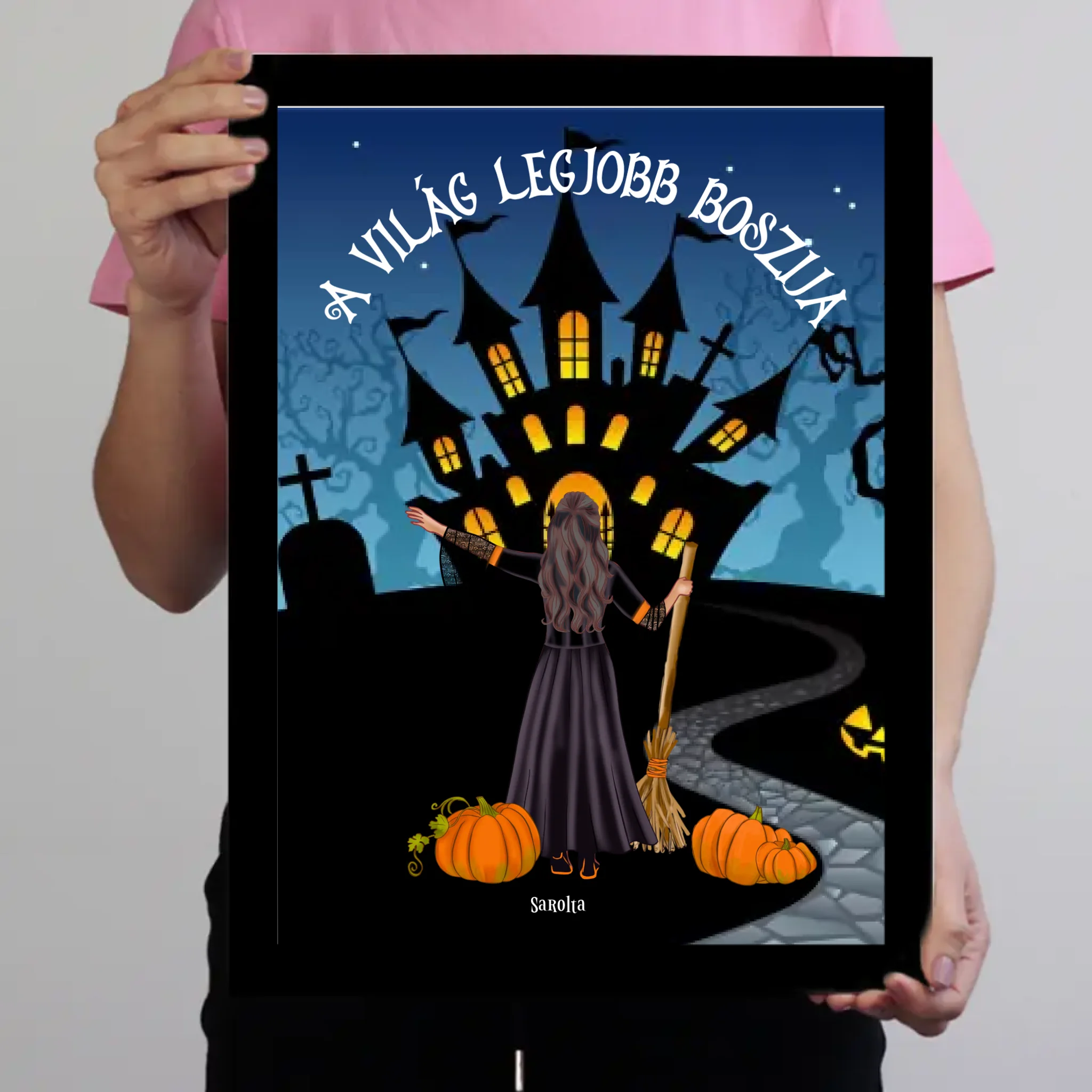 Halloweeni szerkeszthető karakteres egyedi neves feliratos falikép