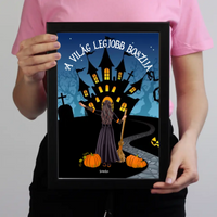 Halloweeni szerkeszthető karakteres egyedi neves feliratos falikép