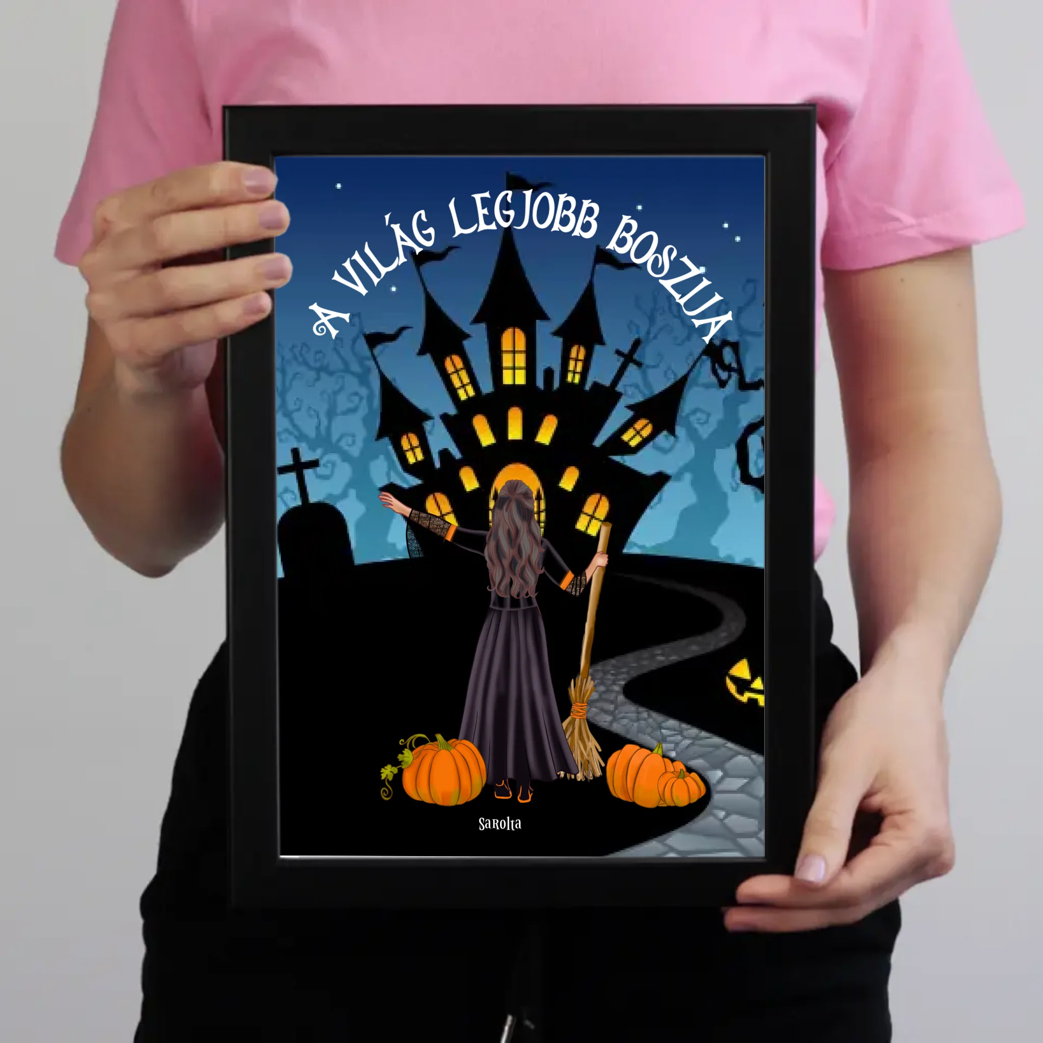 Halloweeni szerkeszthető karakteres egyedi neves feliratos falikép