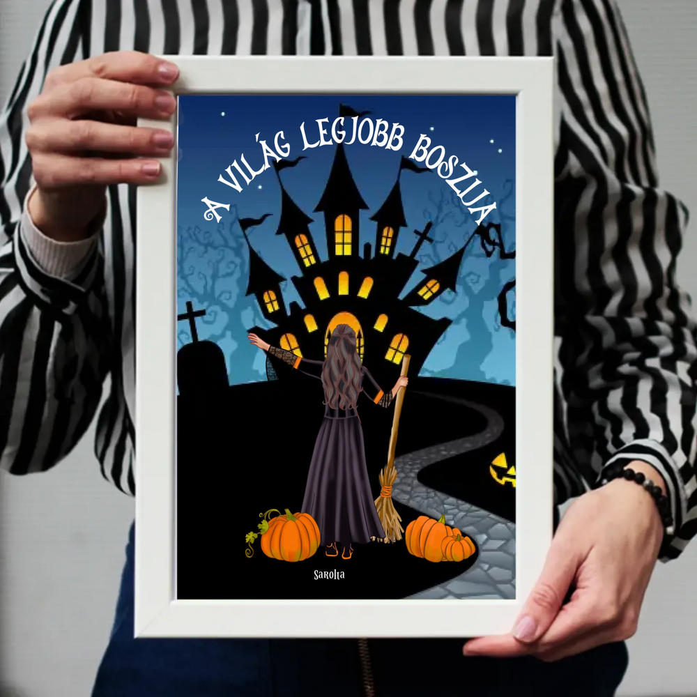 Halloweeni szerkeszthető karakteres egyedi neves feliratos falikép