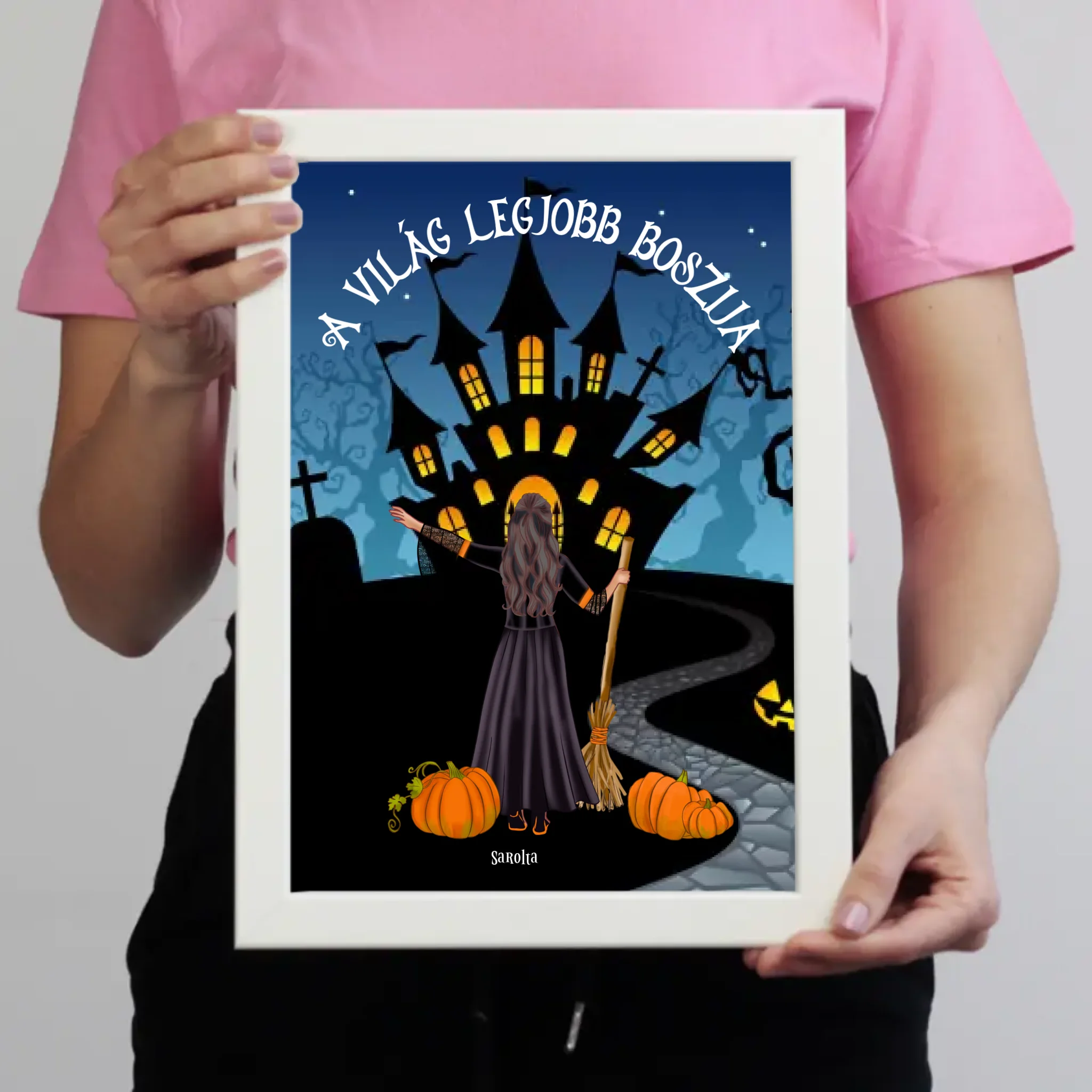 Halloweeni szerkeszthető karakteres egyedi neves feliratos falikép