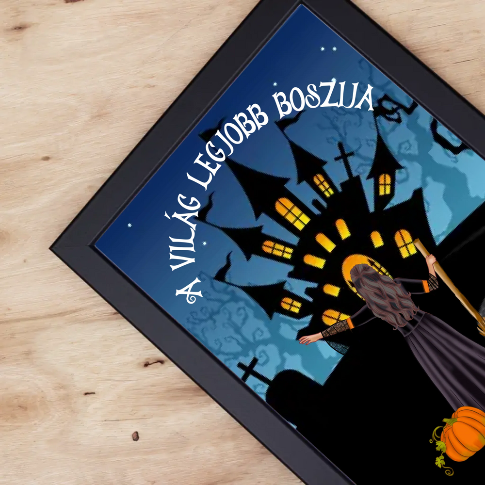 Halloweeni szerkeszthető karakteres egyedi neves feliratos falikép