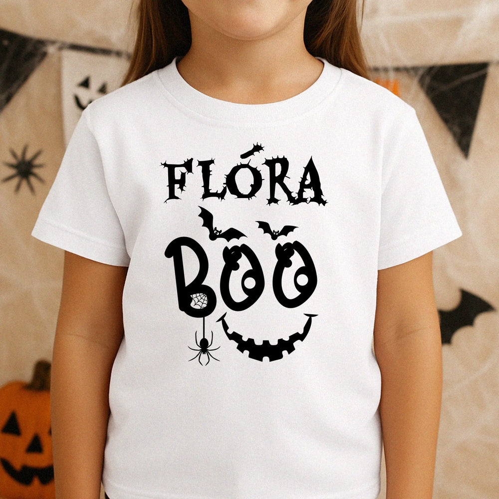 Egyedi halloweeni póló gyerekeknek - Boo feliratos póló névvel