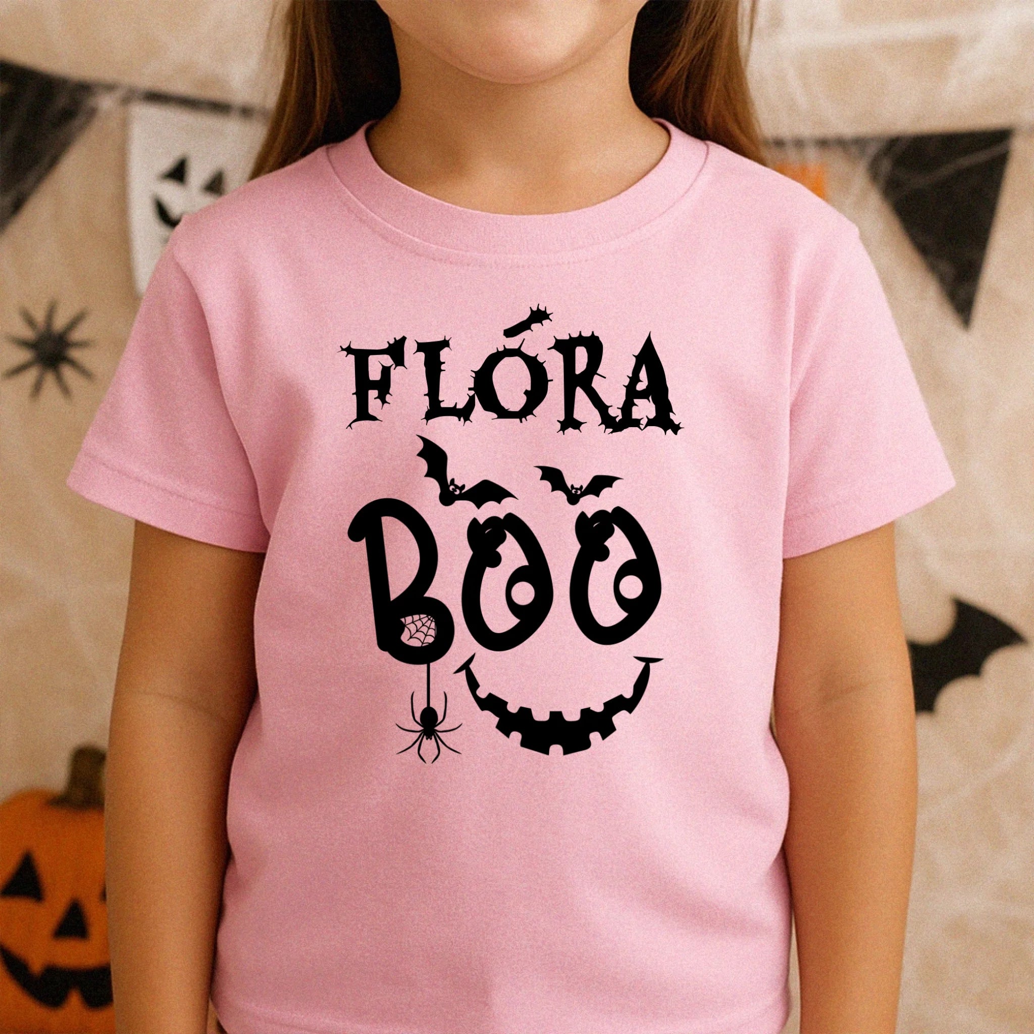 Egyedi halloweeni póló gyerekeknek - Boo feliratos póló névvel