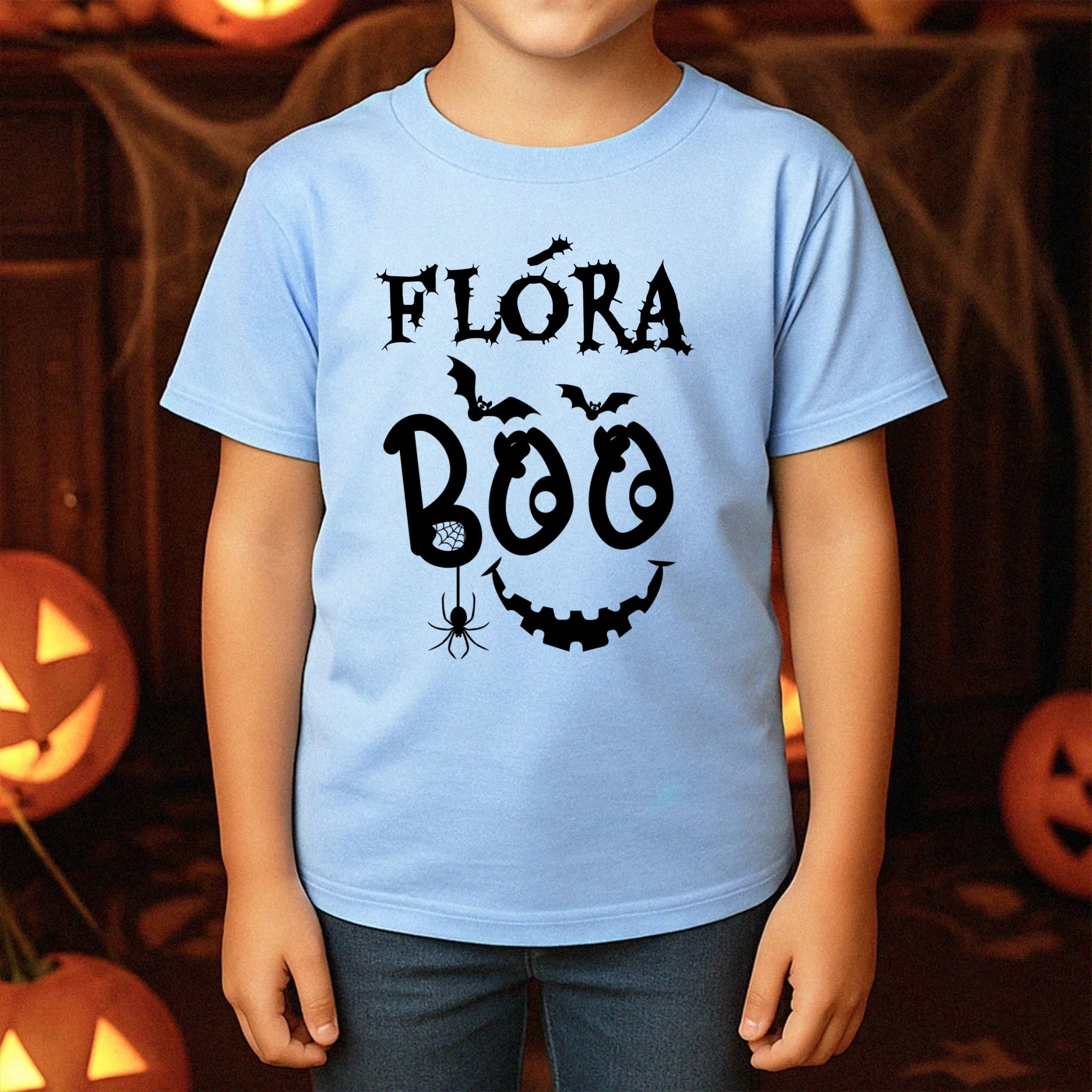 Egyedi halloweeni póló gyerekeknek - Boo feliratos póló névvel