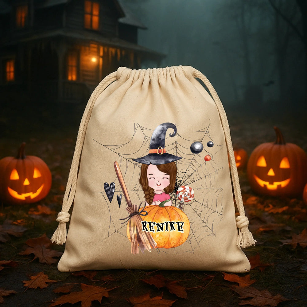Egyedi neves halloween zsák gyerekeknek szerkeszthető karakterrel