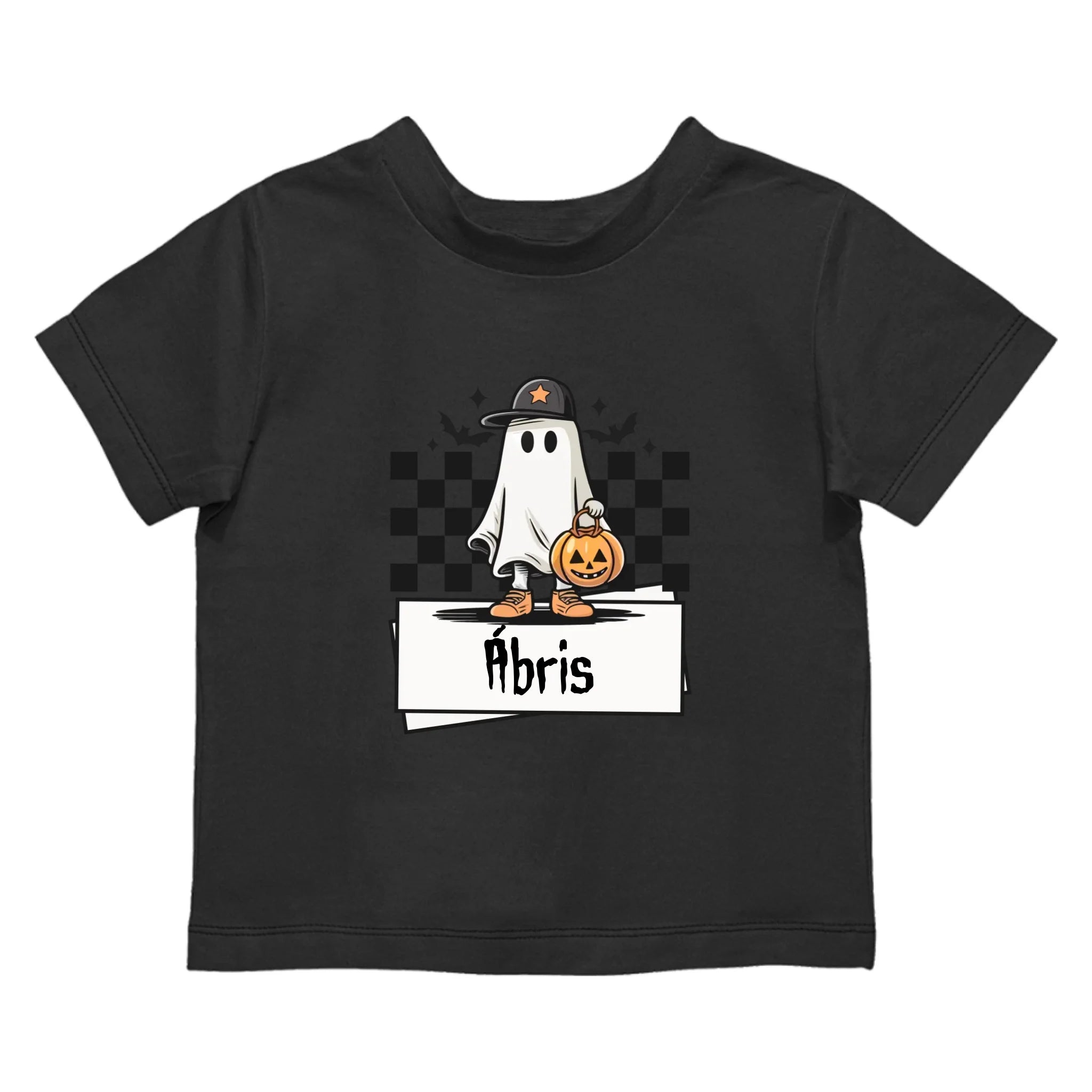 Halloweeni szellem mintás gyerek póló egyedi névvel