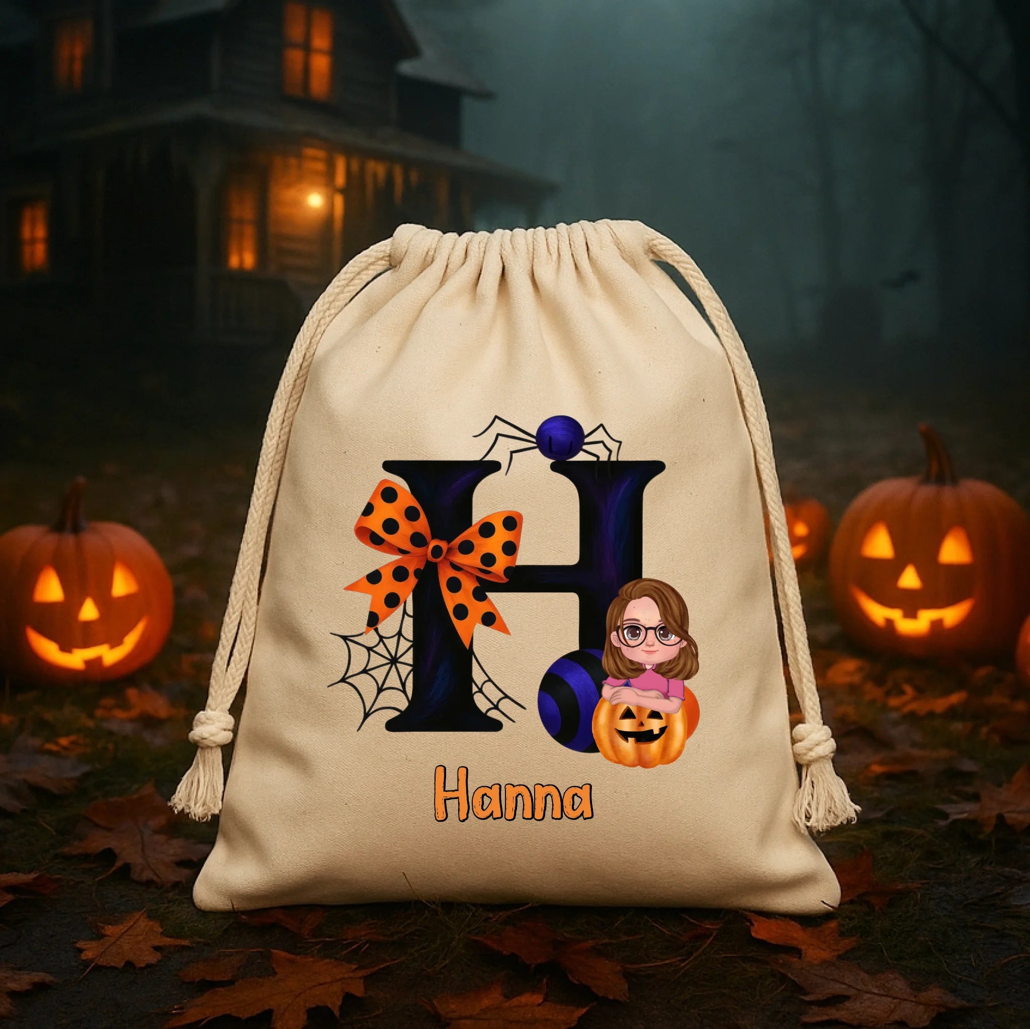 Személyre szabható halloweeni zsák gyerekeknek - egyedi névvel és karakterrel