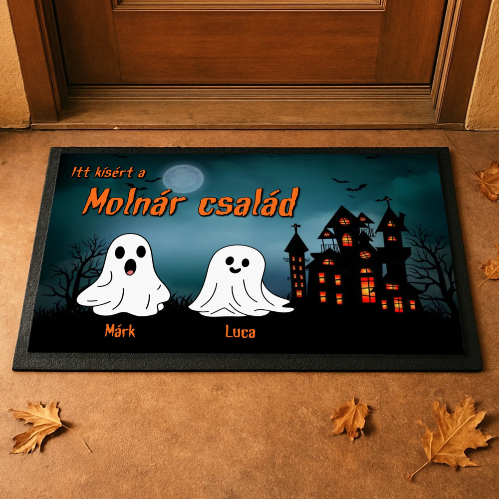 Személyre szabható halloweeni lábtörlő - névvel és szellemekkel